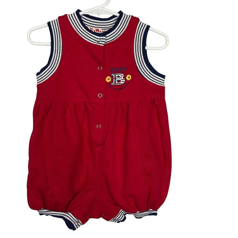 Vintage Baby B.U.M. Red Knit Romper 18 Months Unisex NWT
